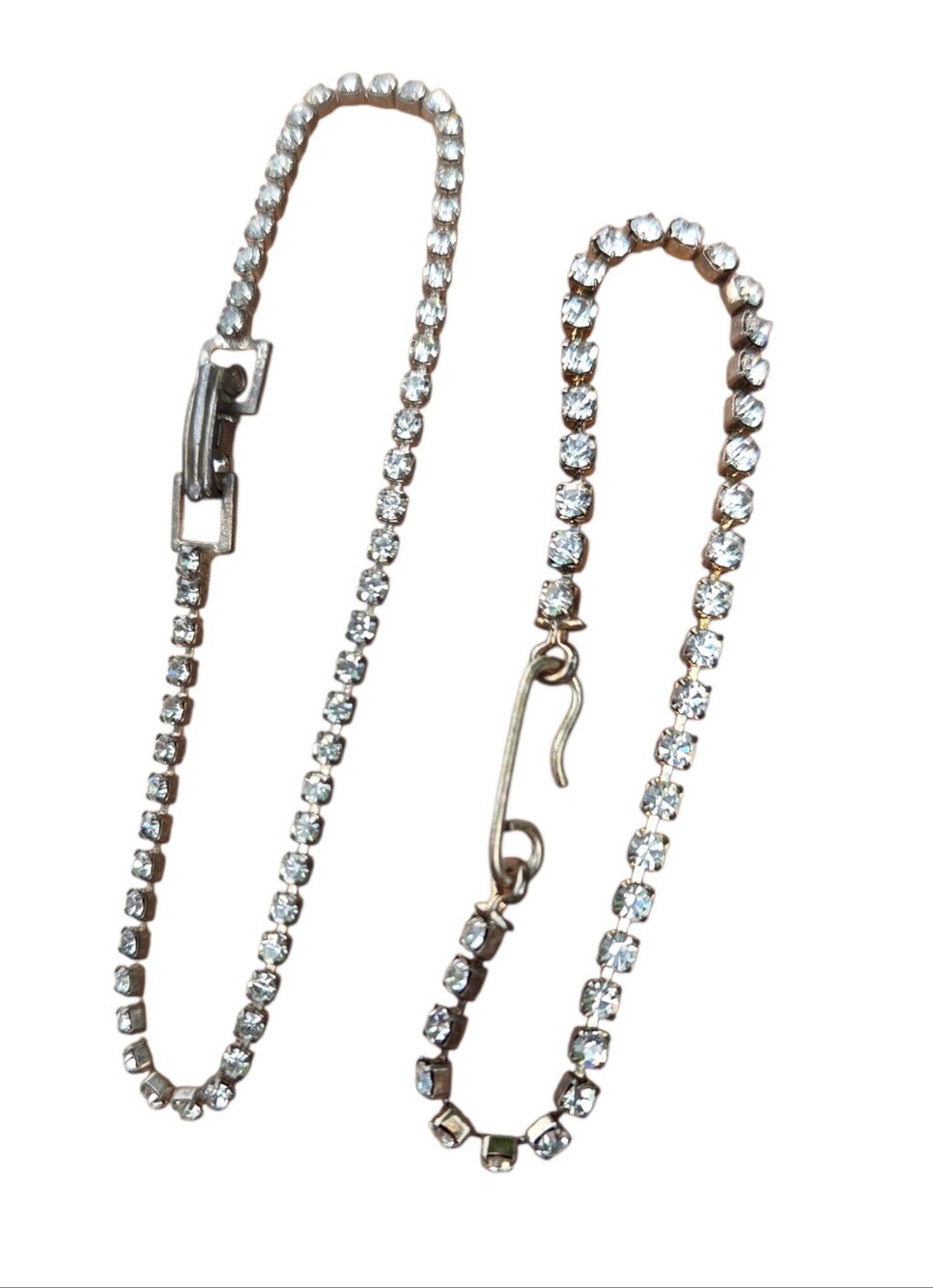 Set of 2 Vintage Dainty Tennis Bracelets - Clear Rhinestone Accent